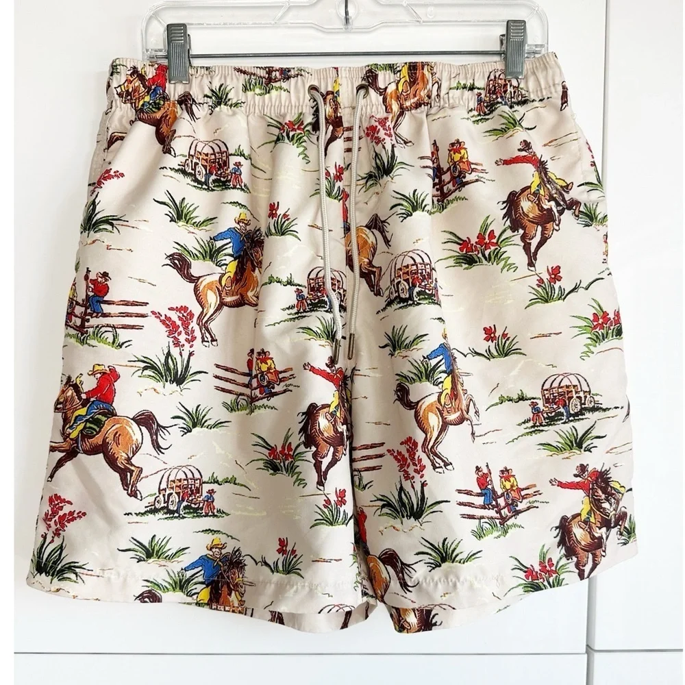 Negative Cowboy Shorts Swim Trunks Size Large Western Ranch Horse Rodeo